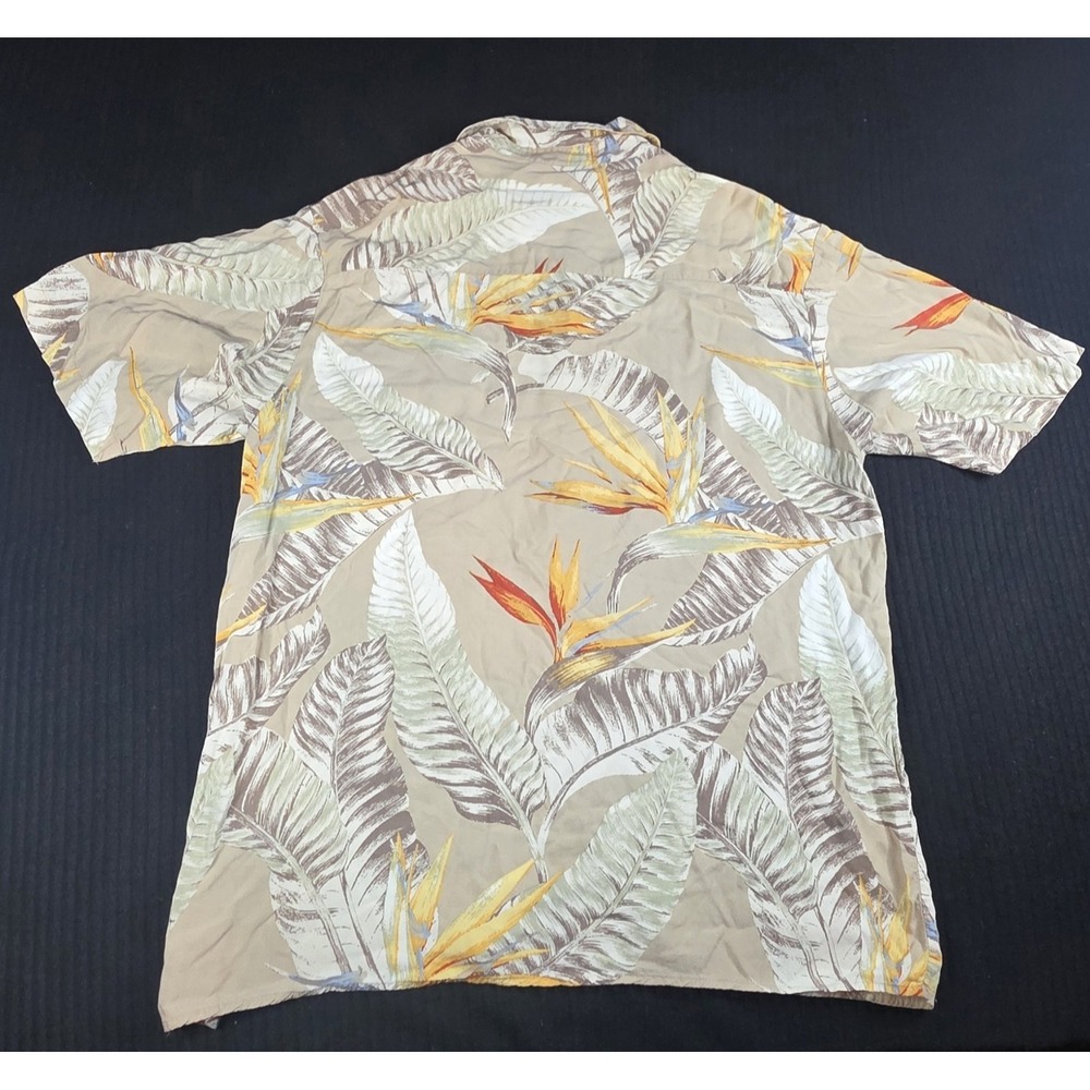 Puritan Mens Large Hawaiian Shirt Bird of Paradise Floral Tropical Rayon Tan L - Picture 7 of 11